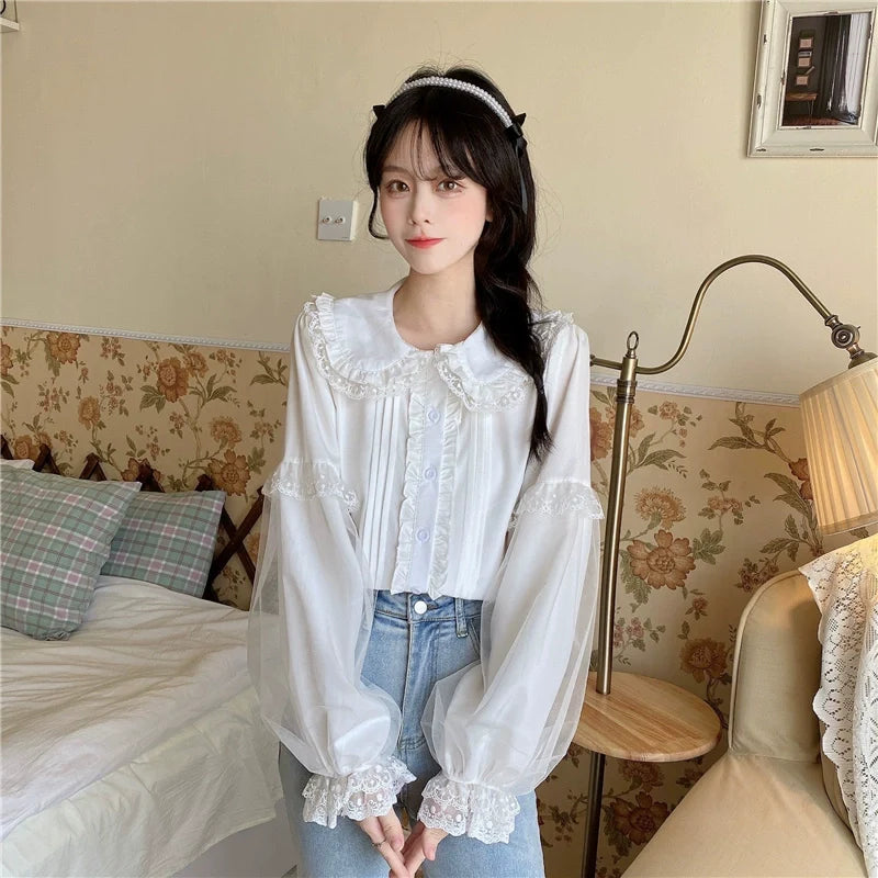 Sugar Girl - Sweet Lolita Shirt White Doll Collar Shirt