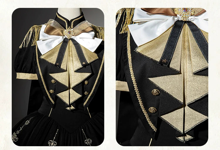 Letters from Unknown Star - Glitter Oath - Military Lolita OP Dress with Detachable Split Tail Cloak