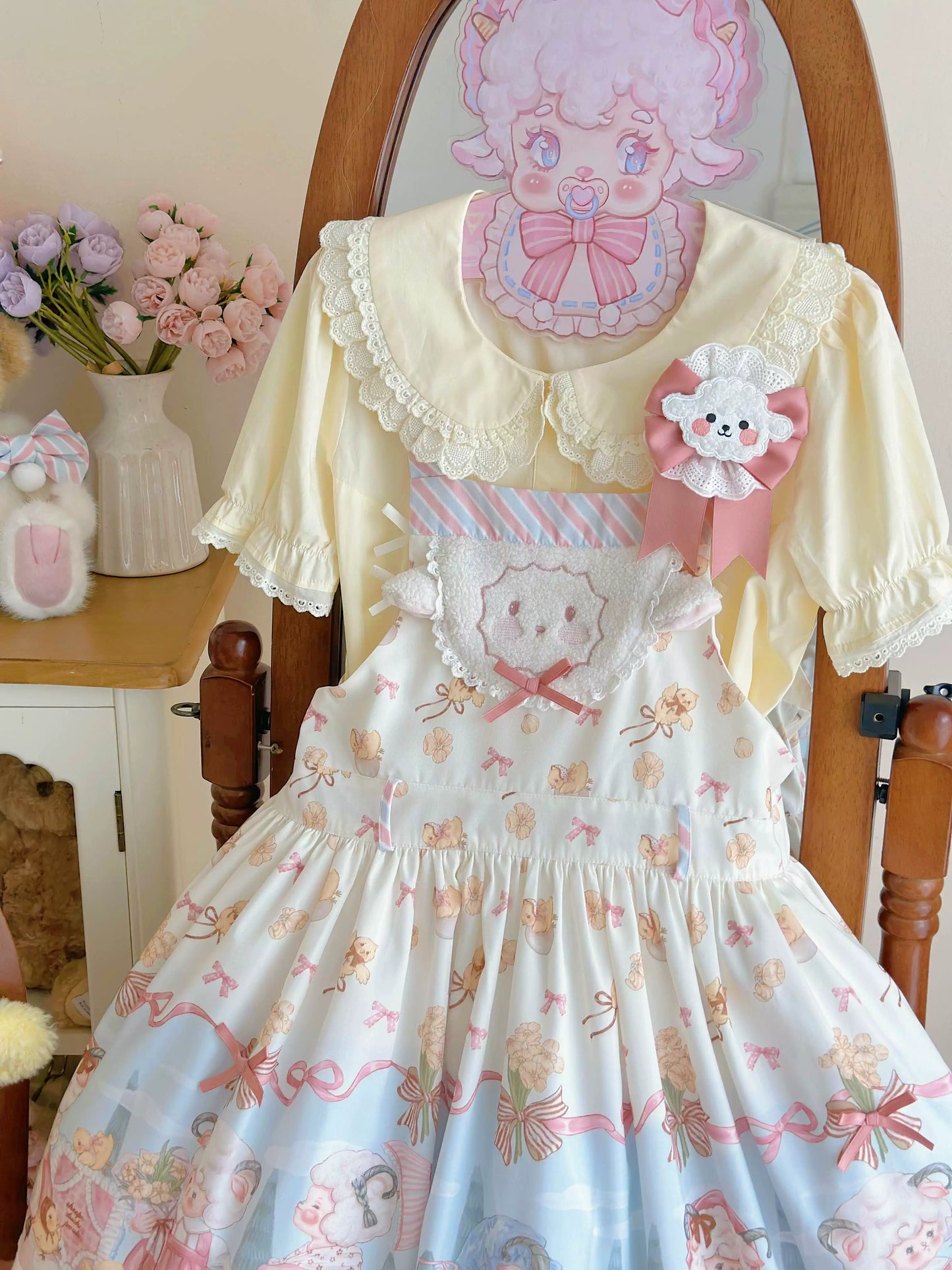 MeowMeow - Dance of the Lambs - Kawaii Lolita Salopette Dress With Cute Animal Prints