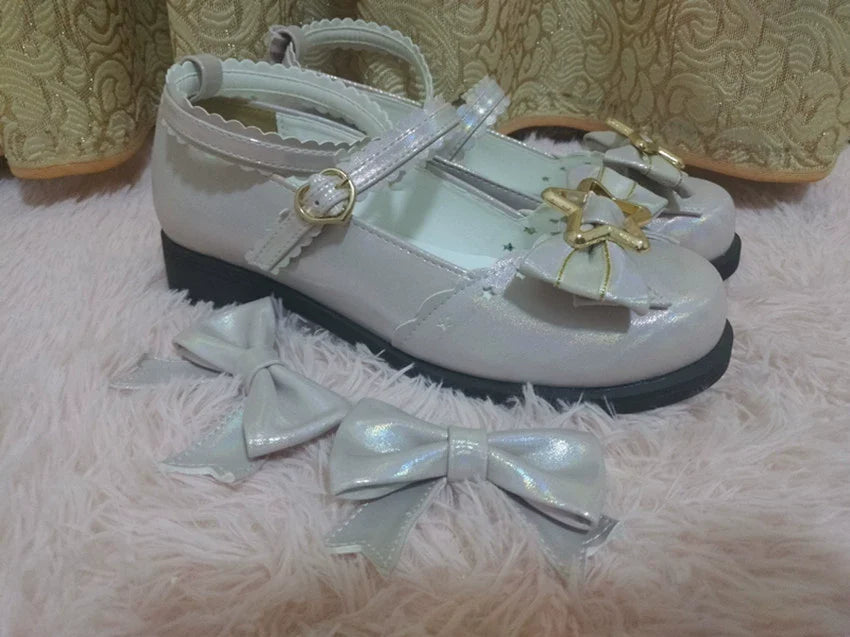 Bubble Cat - Dreamy Starry - Sweet Lolita Shoes Low Heel Bow Shoes
