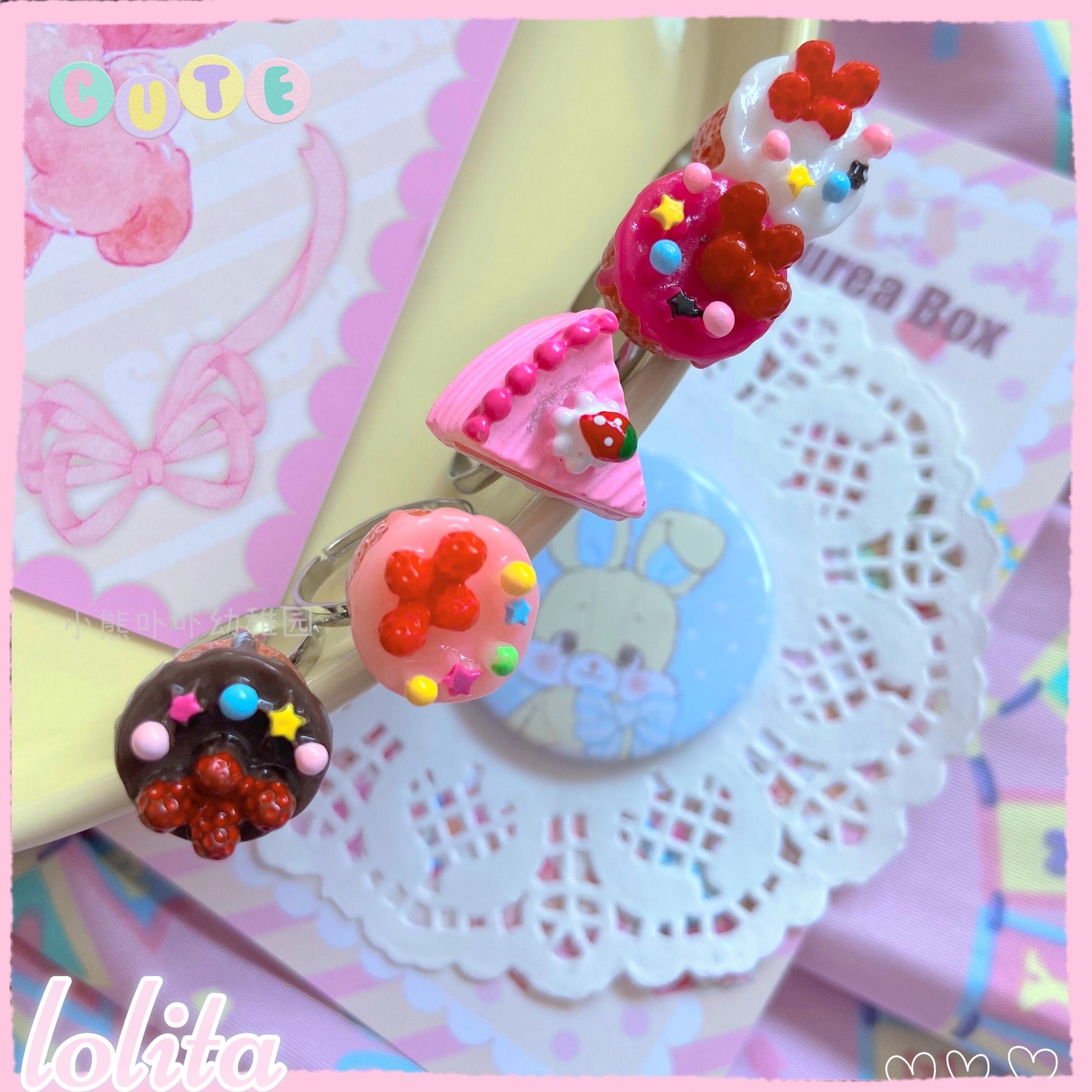 Kawaii Cake Heart Star Strawberry Lolita Rings