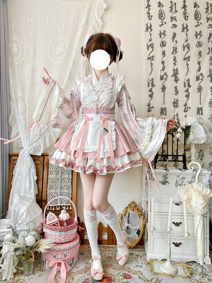 Qianmu - Little Herbalist - Han Lolita Skirt Outfit with Cross-collar Blouse and Apron