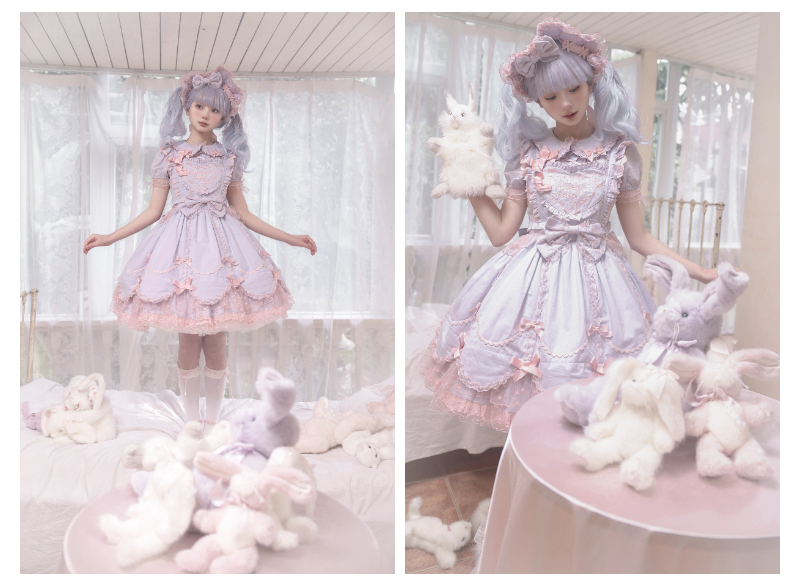 The Seventh Doll - Sweet Diary SP - Vintage Lolita Jumper Dress Petal-like Hem JSK Headdress Set