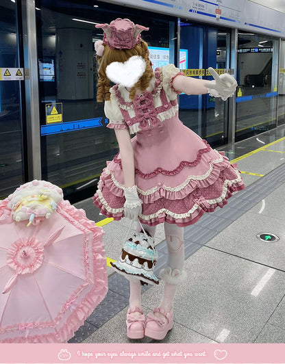 Sakurahime - Bunny Breeze - Pink Sweet Lolita OP Dress with Cute Hat and Bunny Ears