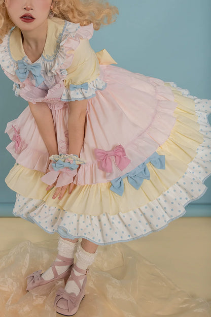 Vcastle - Sweet Lolita OP Dress Splicing Sleeve Apron Dot Print Dress