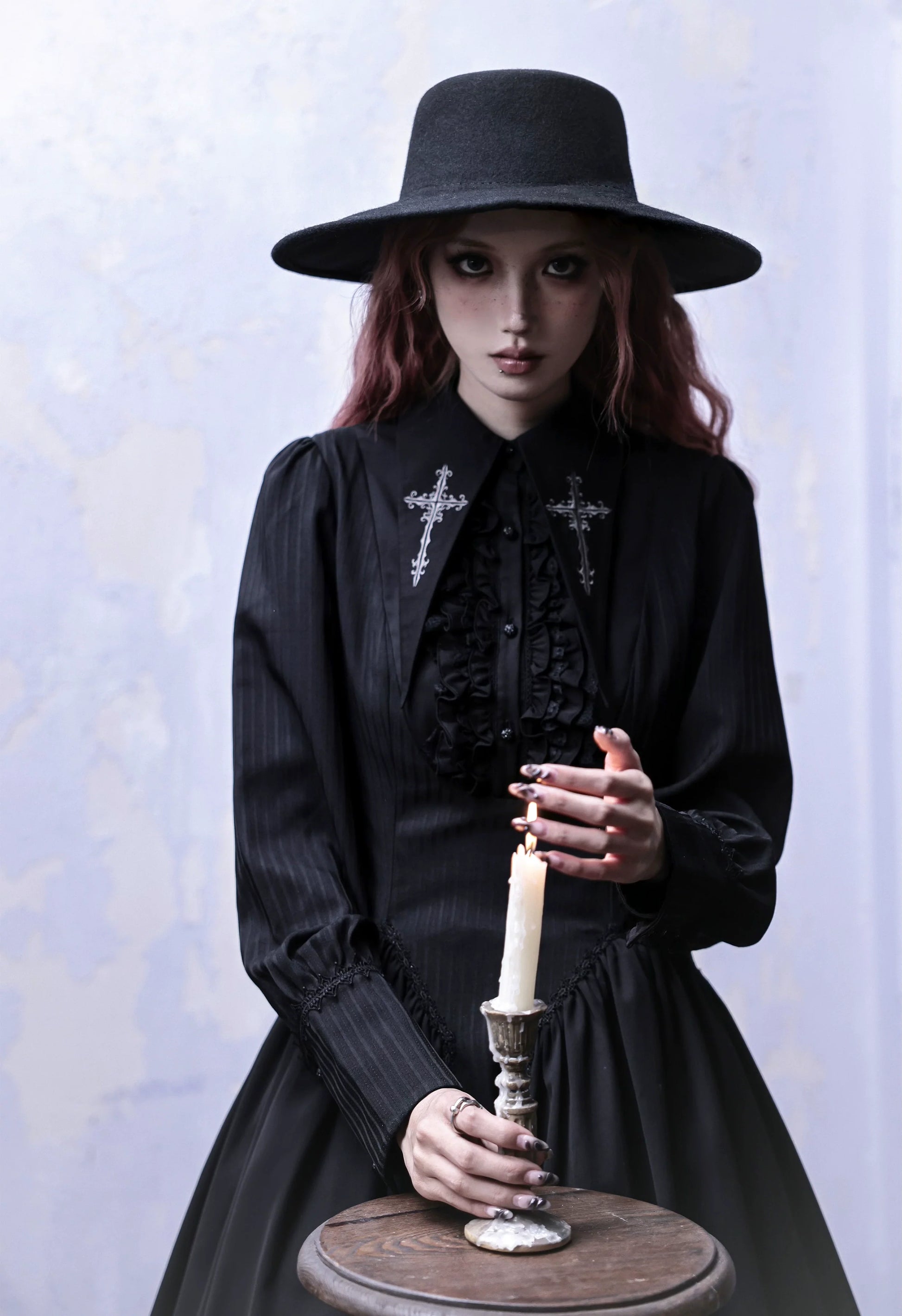 Lilizi - Redemption Song - Gothic Lolita OP Dress Cross Embroidery Tiered Hem