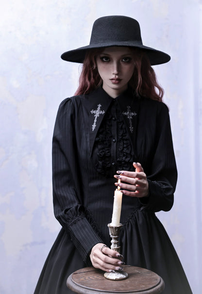 Lilizi - Redemption Song - Gothic Lolita OP Dress Cross Embroidery Tiered Hem