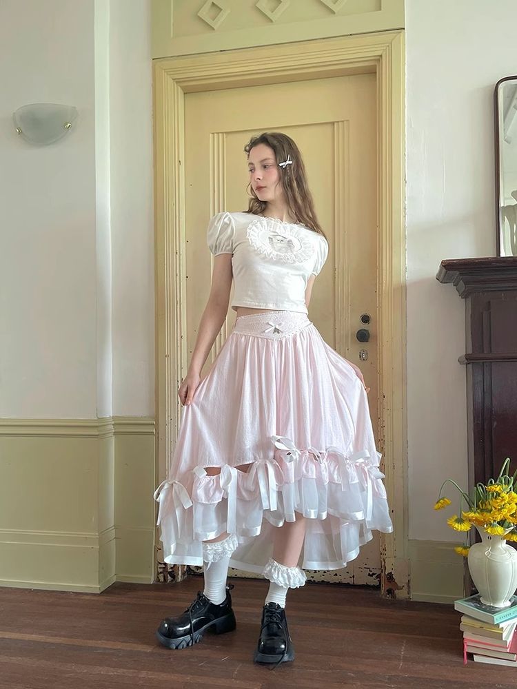 Ribbon lace splicing long skirt【s0000008726】