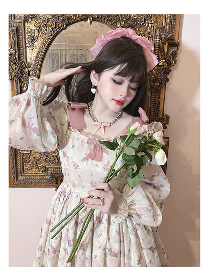 Yingtang - Plus Size Lolita Floral Print Lolita Dress