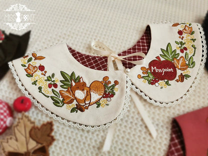 Miss Point - Chubby Fox in the Forest - Kawaii Lolita Accessories Knitted Fox Scarf Embroidered Faux Collar