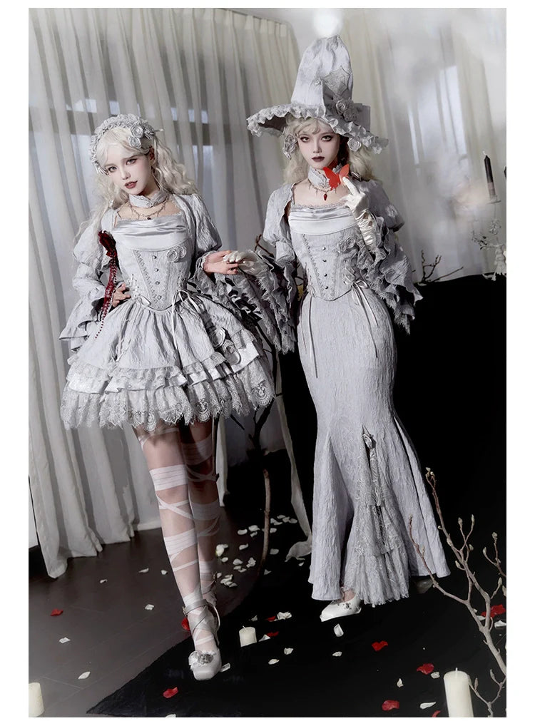 With PUJI - Letter and Poetry ﾂｷ Twilight - Gothic Witch Lolita SK Suit Bodice Mermaid Dress