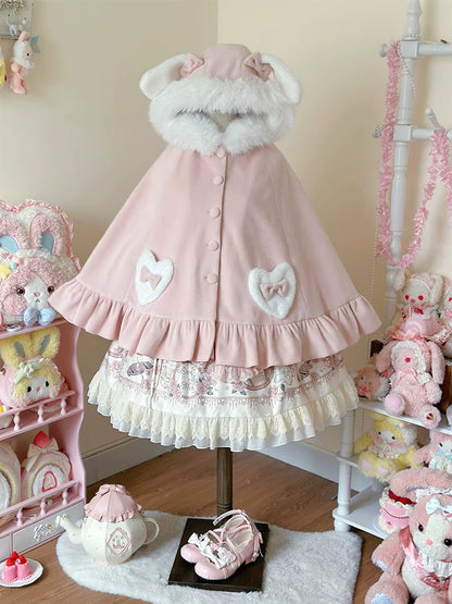 ZhiJinYuan - Winter Kawaii Lolita Cape with Bunny Ear Hood