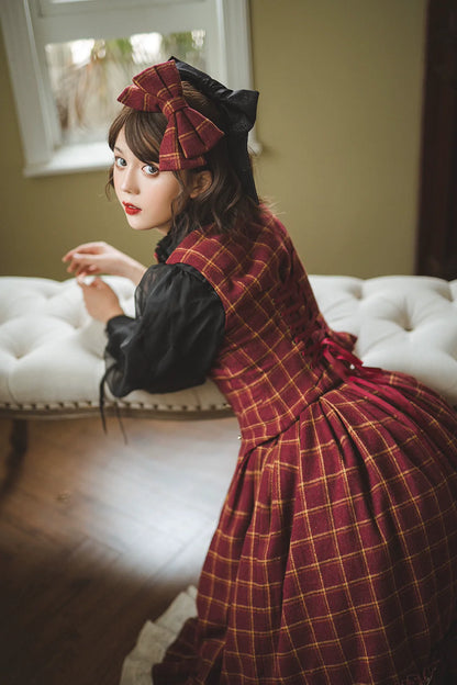 Miss Point - Rose - Elegant Lolita Fishbone Grid Skirt Customized