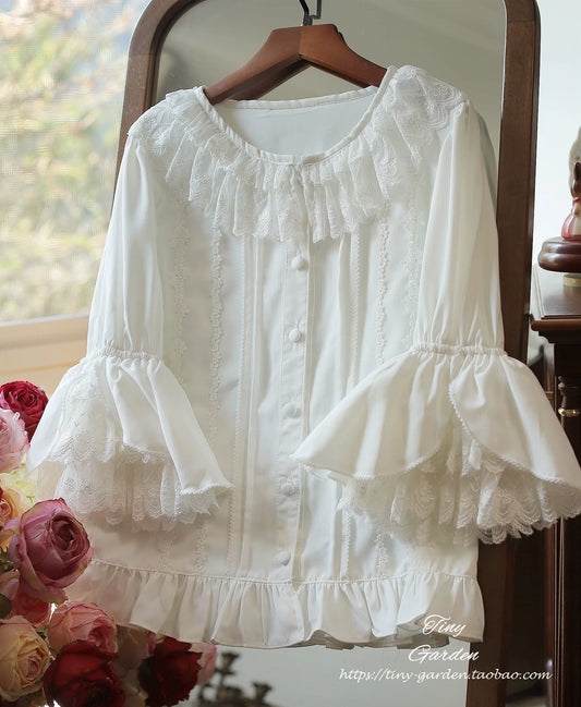 Tiny Garden - Summer Breeze 2.0 - Vintage Lolita Shirt Round Ruffled Collar/Princess Sleeves
