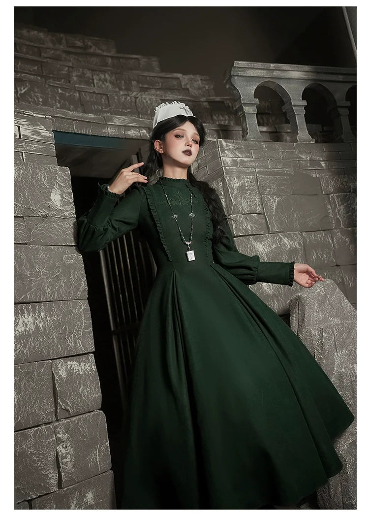 With PUJI - Letter and Poetry ﾂｷ Abyss Clinic - Gothic Lolita Green Dress Set