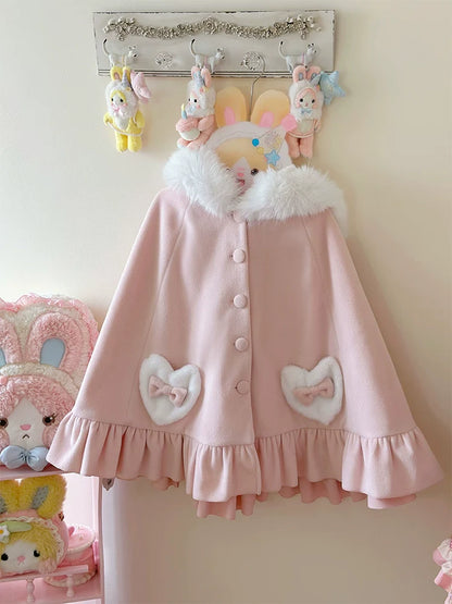 ZhiJinYuan - Winter Kawaii Lolita Cape with Bunny Ear Hood