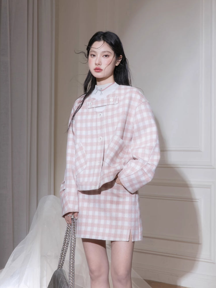 Plaid jacket + skirt【s0000007221】