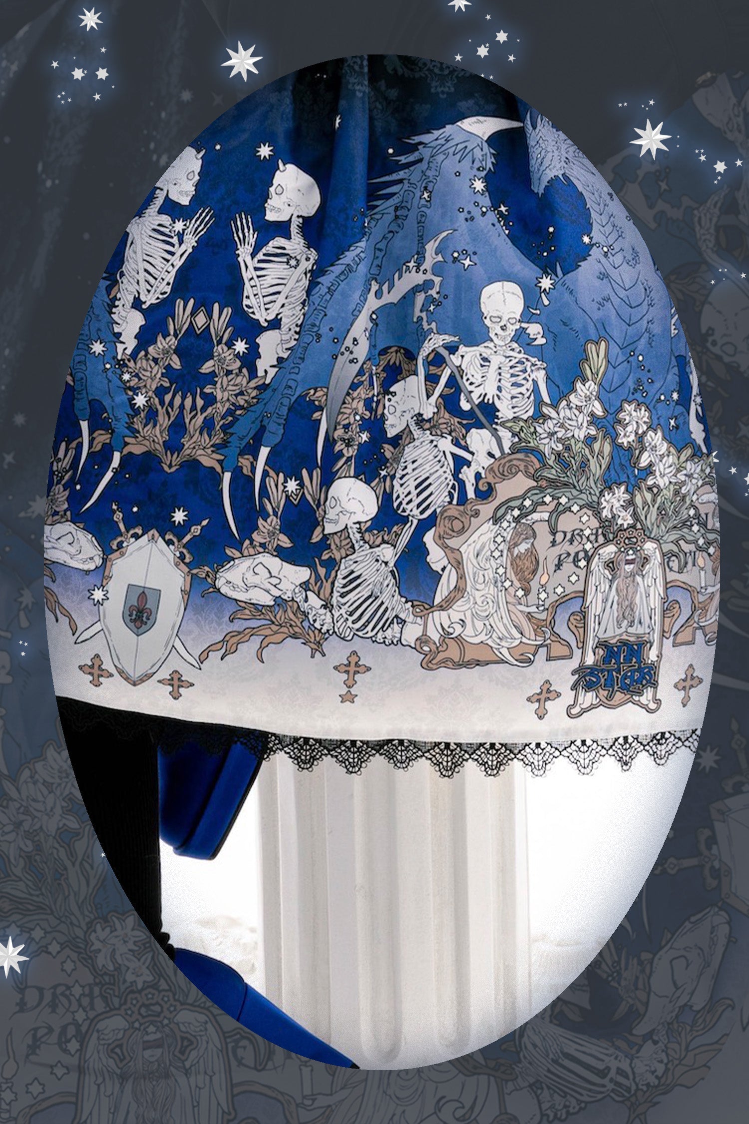 Nn Star - Dragonbone Lily - Dragon Skeleton Print Gothic Lolita Bust-supporting JSK and BNT