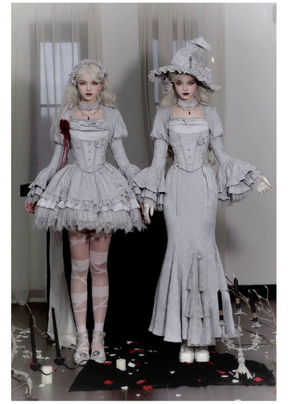 With PUJI - Letter and Poetry ﾂｷ Twilight - Gothic Witch Lolita SK Suit Bodice Mermaid Dress