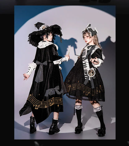 Forest Fluorescent Carps - Black and White Sonata - Ouji Lolita Vest Suit and Vintage Lolita OP Dress