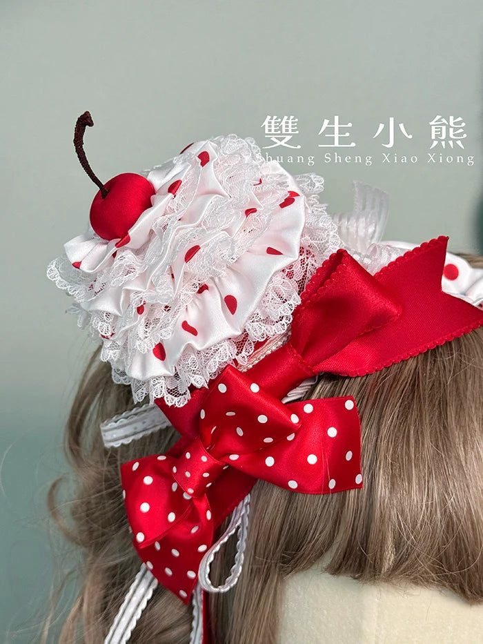 Shuang Sheng Xiao Xiong - Bite The Cake - Sweet Lolita Accessories, Red & White Polka Dots