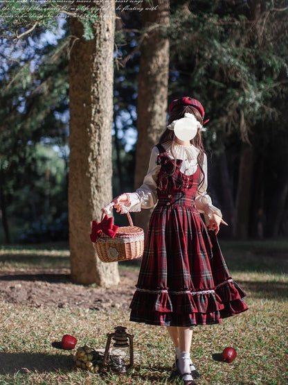 HuTaoMuJK - Little Red Riding Hood - Vintage Lolita Cape & JSK Dress Set