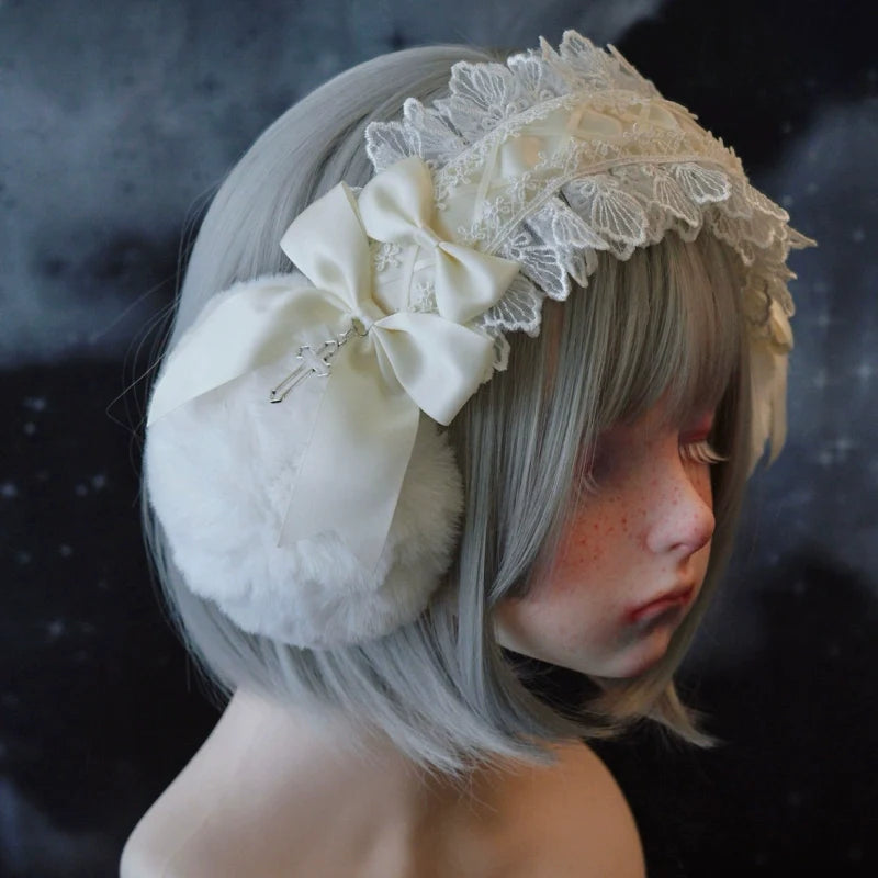 Strange Sugar - Winter Sweet Lolita Plush Ear Muffs Lace Headband