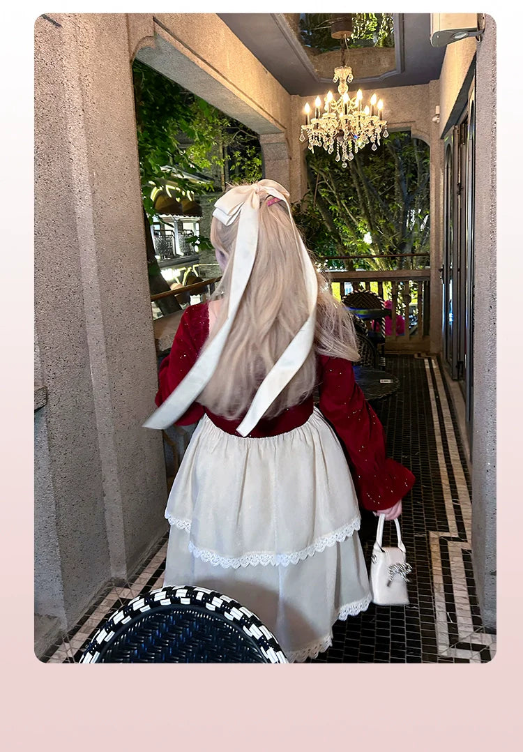 Yingtang - Plus Size Lolita Dress Velvet Long Sleeve