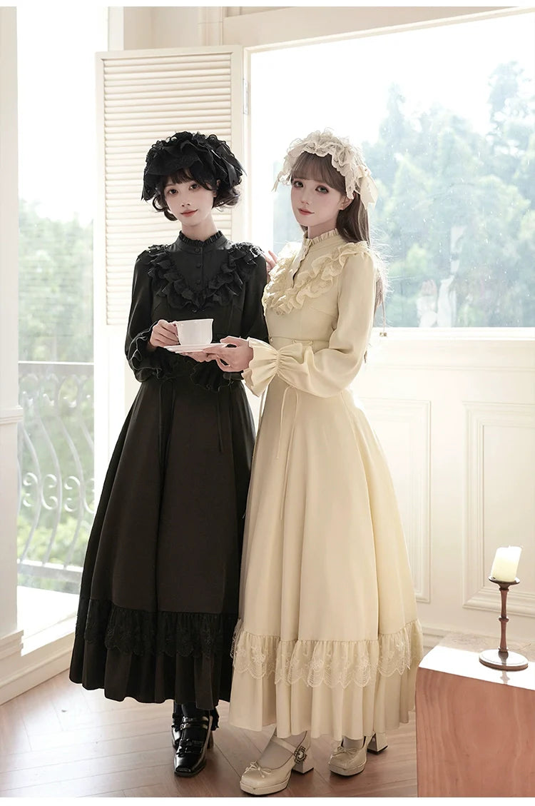 With PUJI - White Daylight - Elegant Lolita Long Sleeve OP Dress, Side Zipper
