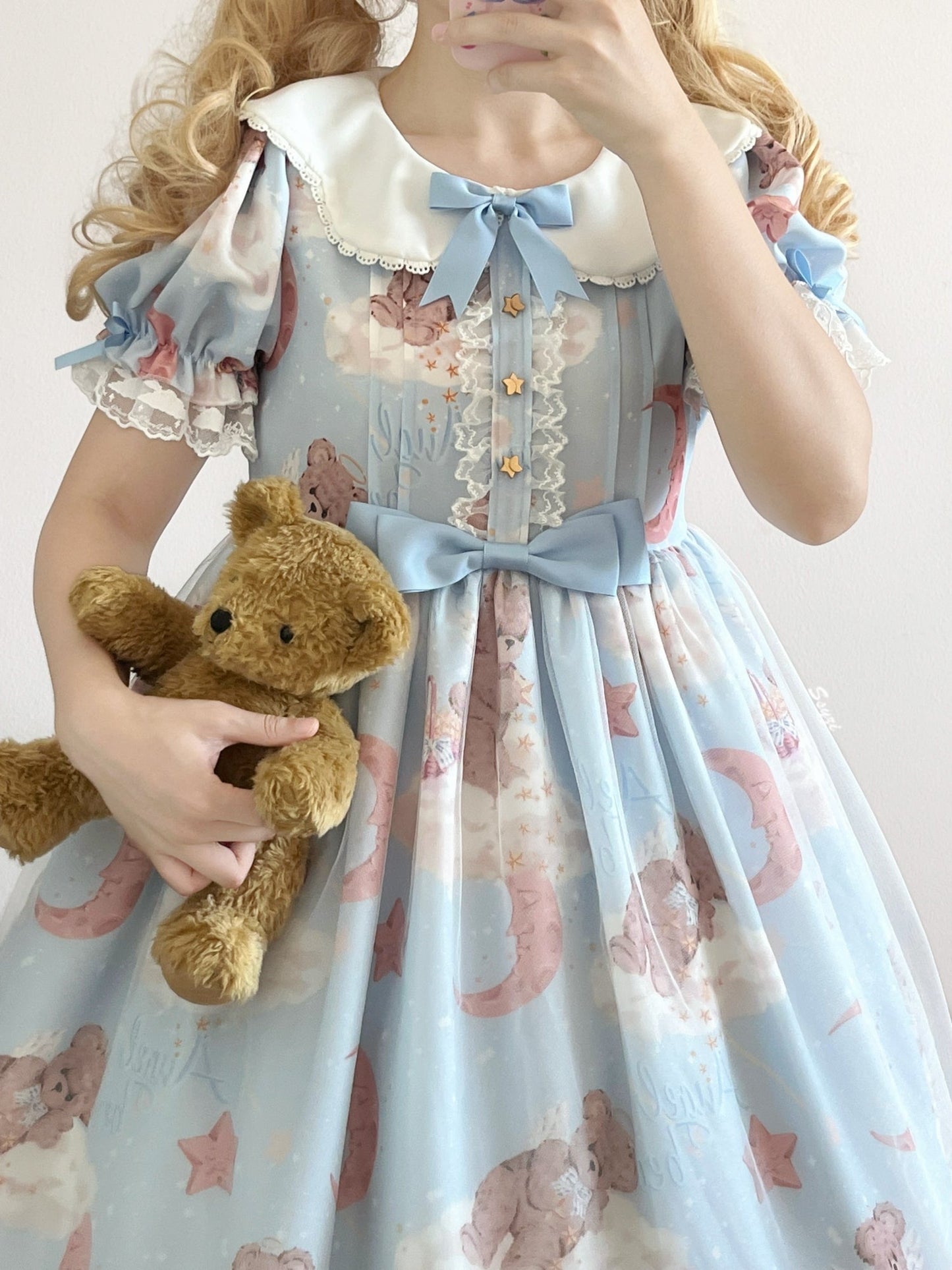 Polaris Lolita - Starry Wish Bear 2.0 - Kawaii Lolita OP Dress with Short Puffy Sleeves