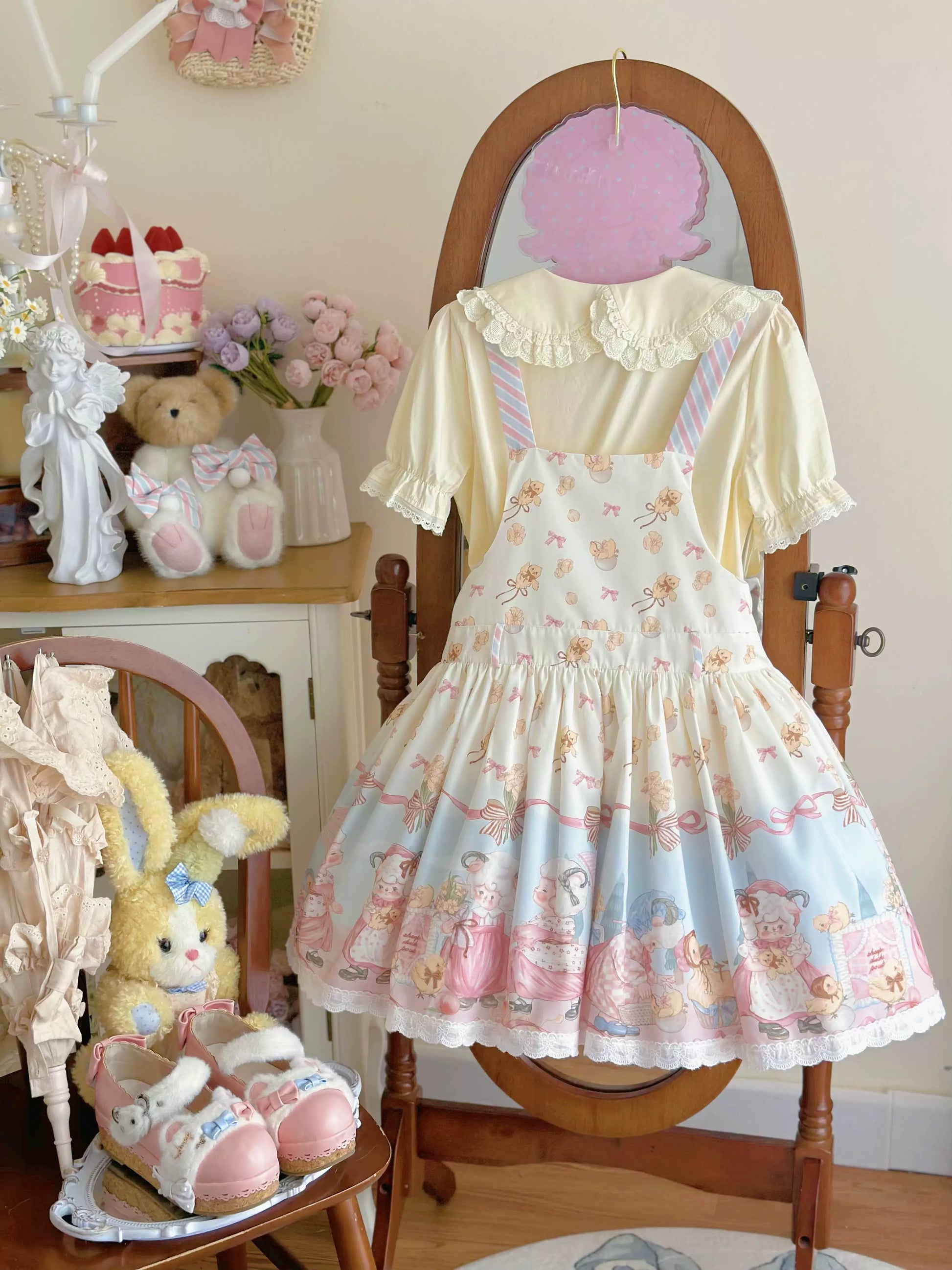 MeowMeow - Dance of the Lambs - Kawaii Lolita Salopette Dress With Cute Animal Prints