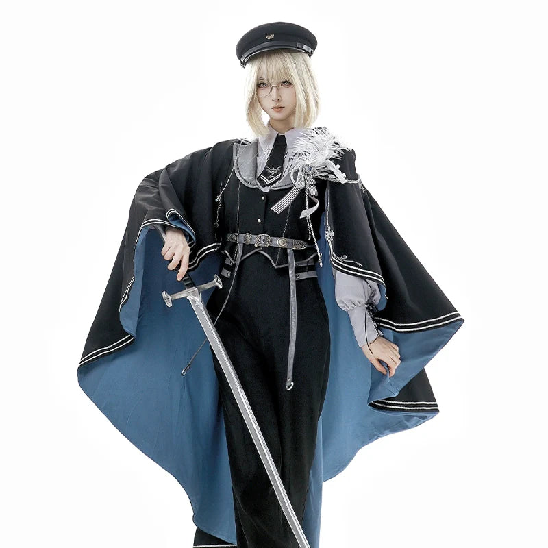 CHUNLV LOLITA - Dark Night Contract - Blue Military Lolita Pants Long Cape Couple Suit