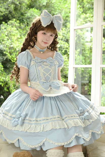 Miss Point - Vintage Petal Rabbit - Old School Lolita OP Cotton Dress With Petal-Shaped Hem
