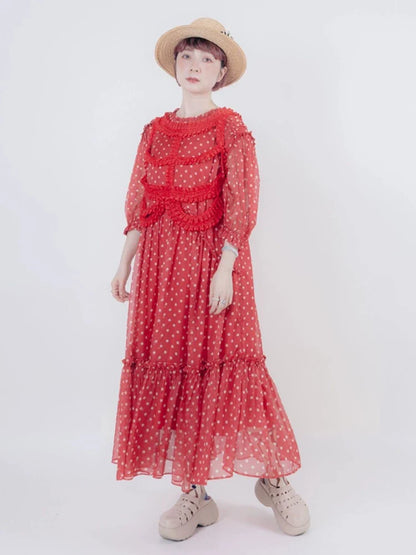 Vintage style dot chiffon dress【s0000006890】