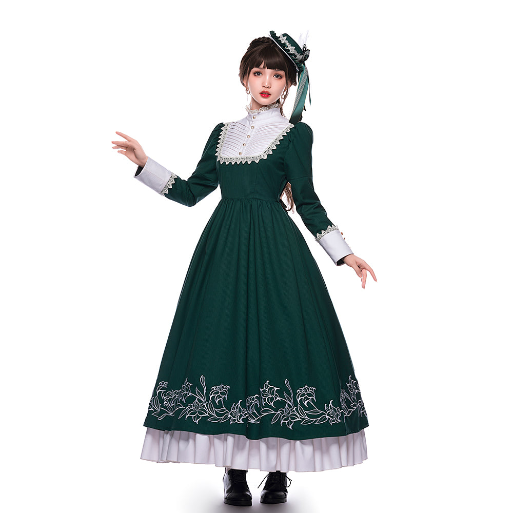 Youpairui - Lobnya - Gothic Nun Lolita Green OP Dress Set