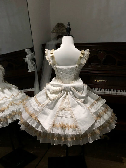 Hanguliang - Gilded Memories - Princess Lolita Jumper Dress, Tiered Ruffles
