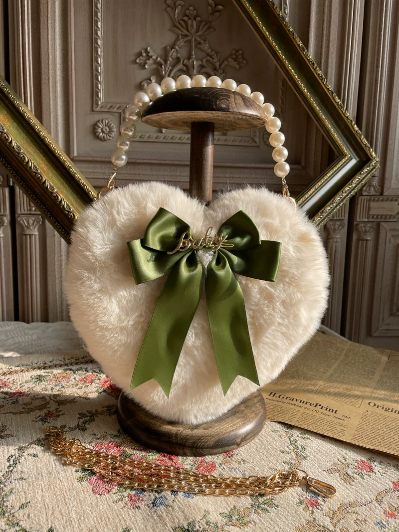 MAID - Kawaii Lolita Heart Bag Plush Pearl Chain Handbag