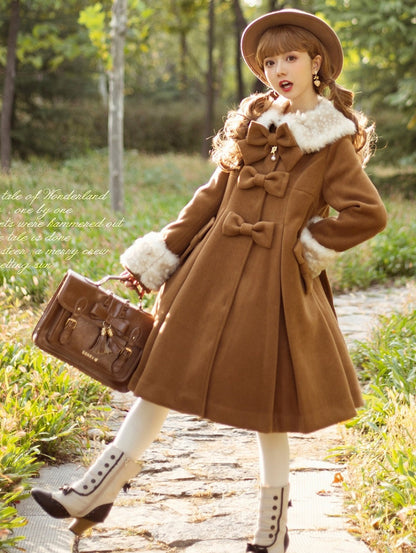 Unideer - Winter Lolita Coat Wool Bow Overcoat