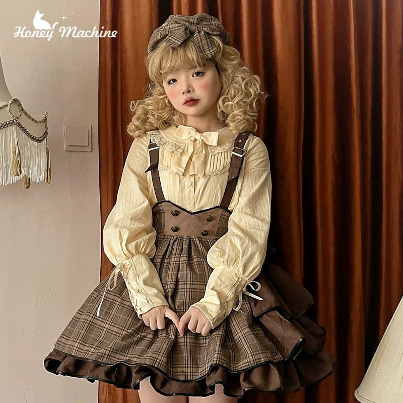 Honey Machine - Vanilla Latte - Retro Lolita Shirt Mutton Sleeve Innerwear