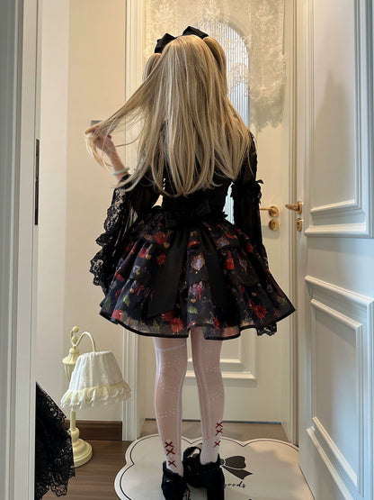 Gloaming - Sweet Lolita Cherry print Short Sleeve OP and SK Set