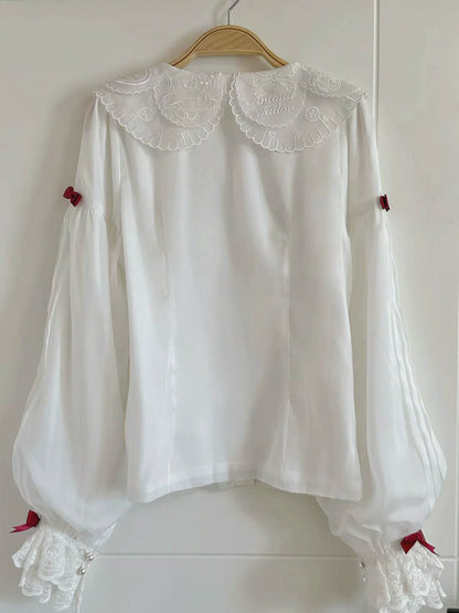 Flower Banquet - Sweet Lolita Blouse Embroidered Shirt with Long Sleeve