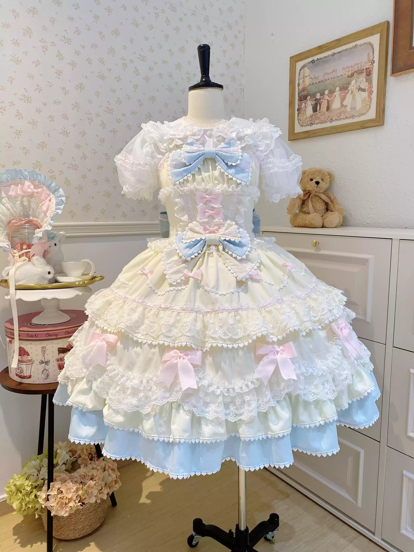 Sugar Girl - Fondant Cake - Summer Sweet Lolita JSK Dress, Tiered Ruffles and Bows