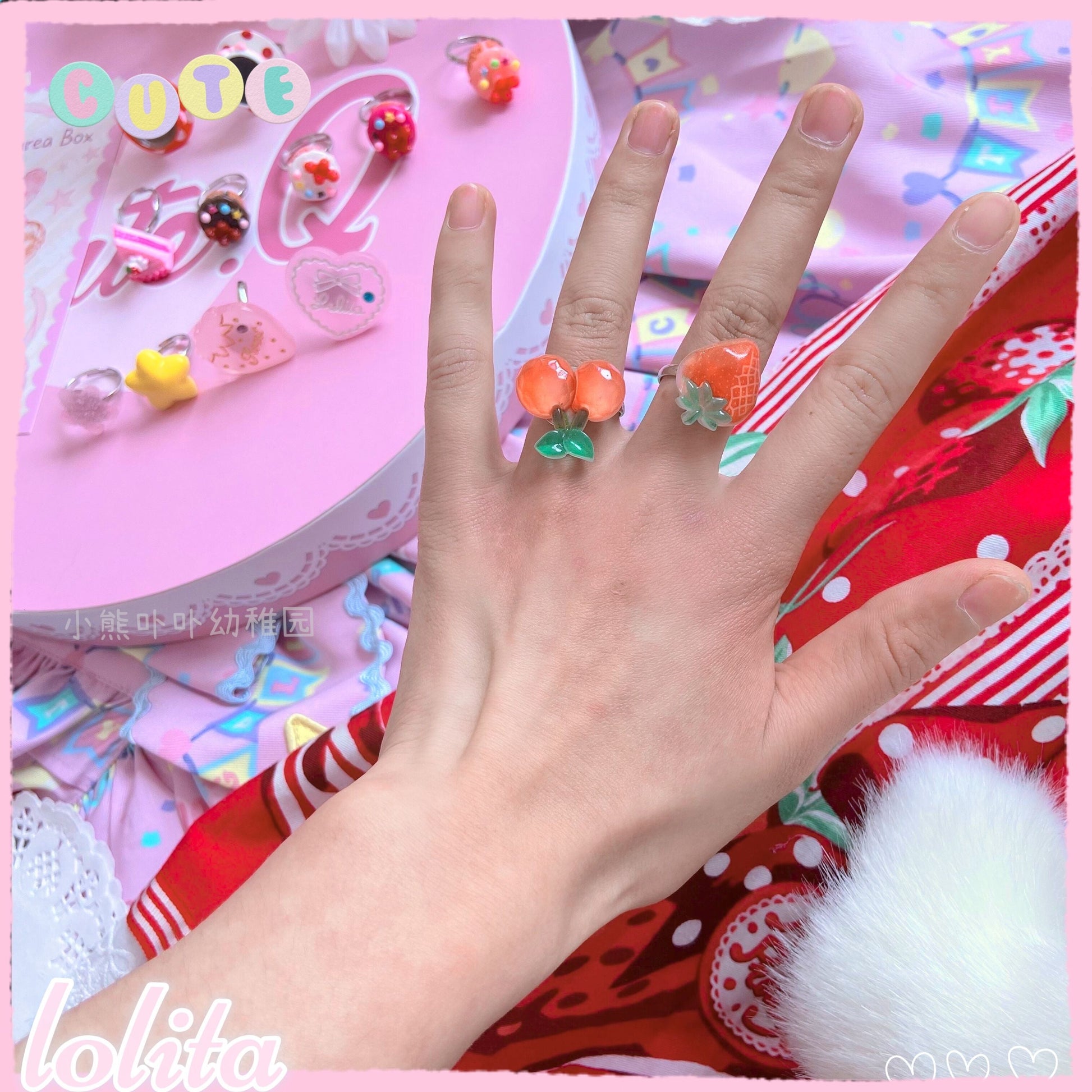 Kawaii Cake Heart Star Strawberry Lolita Rings