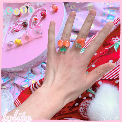 Kawaii Cake Heart Star Strawberry Lolita Rings