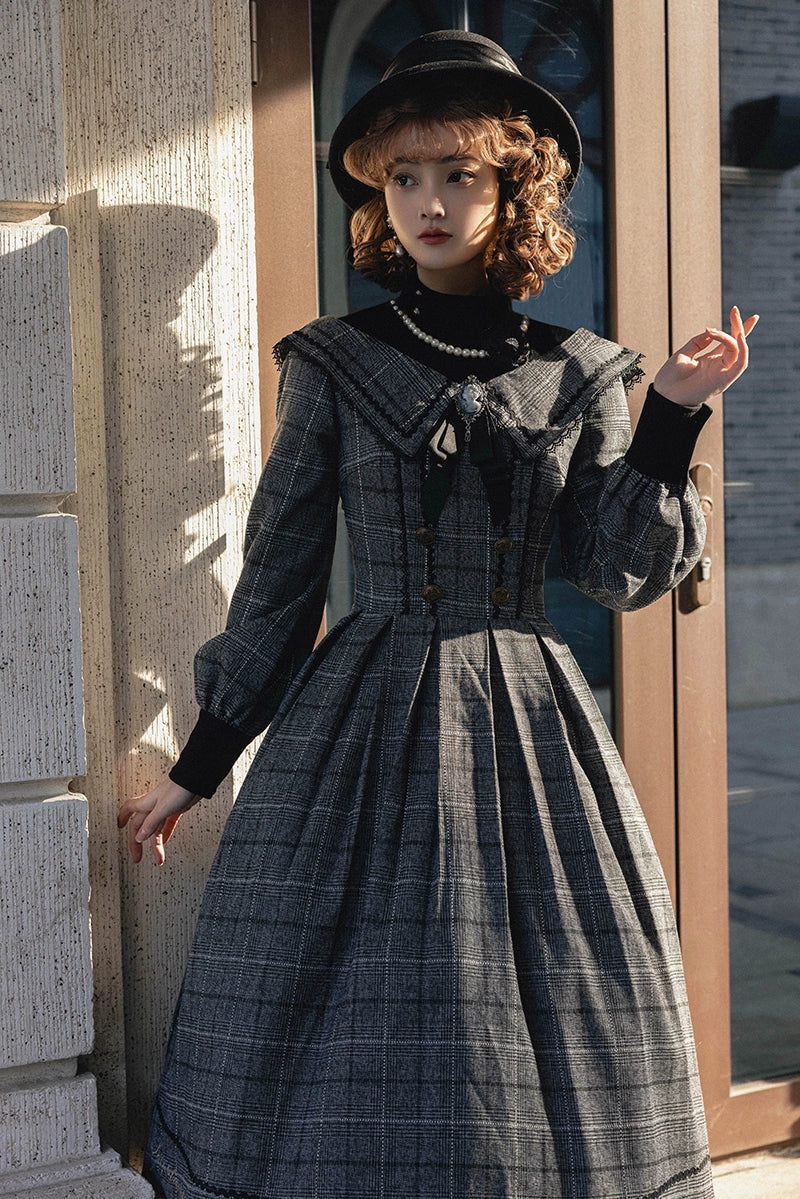 ZeeYe - Maple Dan Bai Lu - Classic Lolita Plaid Dress Long Sleeved OP