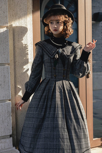 ZeeYe - Maple Dan Bai Lu - Classic Lolita Plaid Dress Long Sleeved OP
