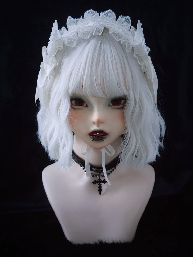 Strange Sugar - Gothic Lolita White Lace Angel Wings Hairband