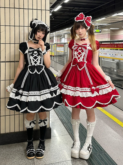 Miss Point - Vintage Petal Rabbit - Old School Lolita OP Cotton Dress With Petal-Shaped Hem