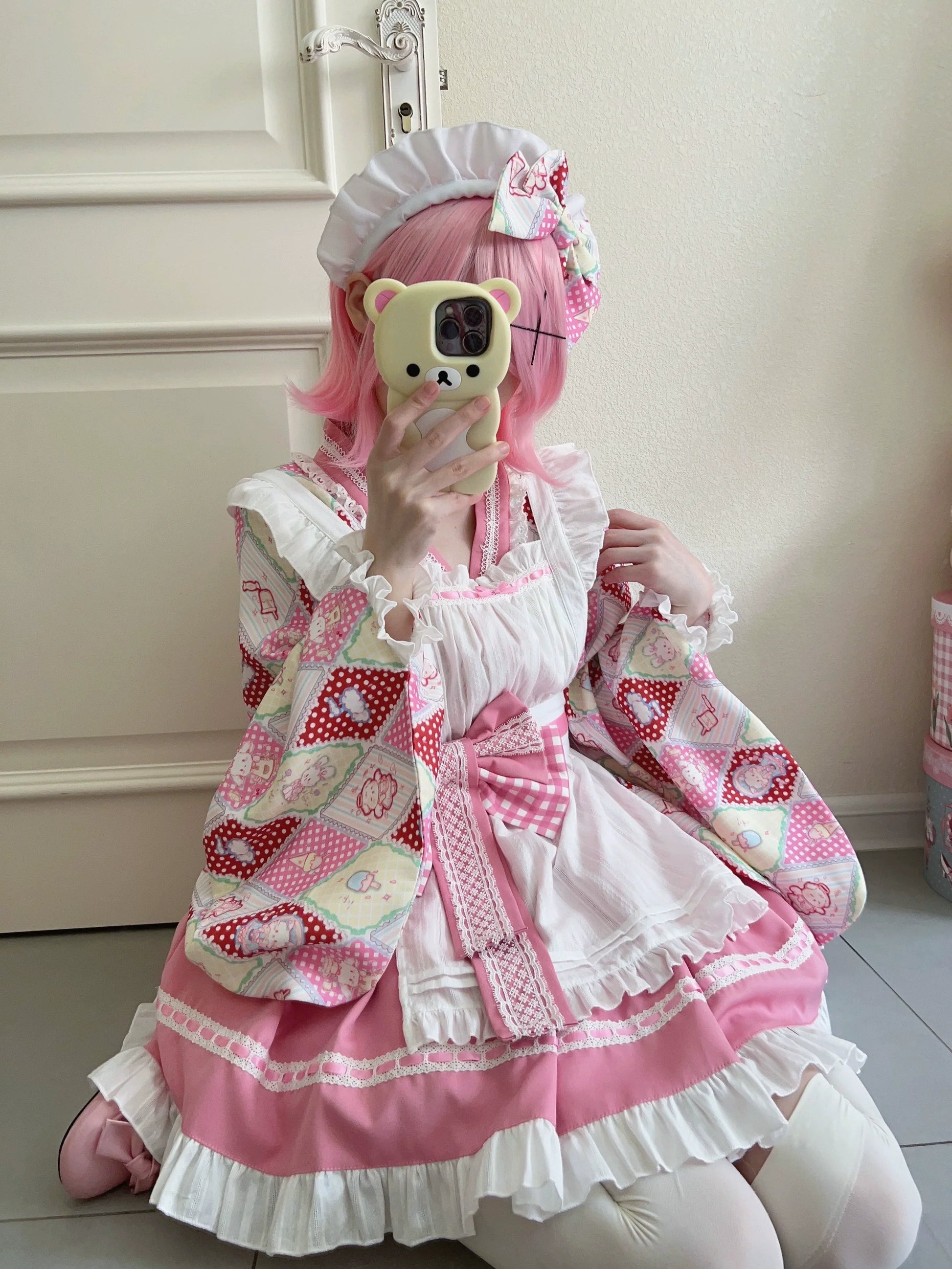 Sugar Girl - Showa Sweetness - Maid Wa Lolita Skirt Set Cute Summer Lolita Bow Apron