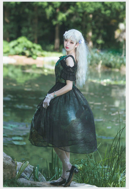 Cyan - Morning of Pine Forest - Elegant Lolita Bear Print Skirt